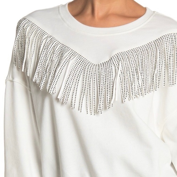 White Cropped Fringe Sweatshirt S/M/L - Picture 2 of 5